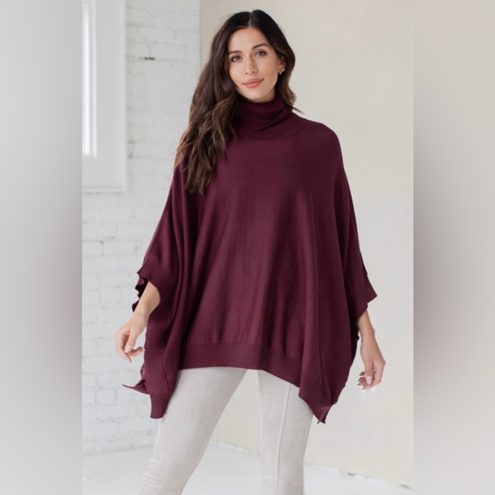 Lightweight Burgundy Turtleneck Poncho